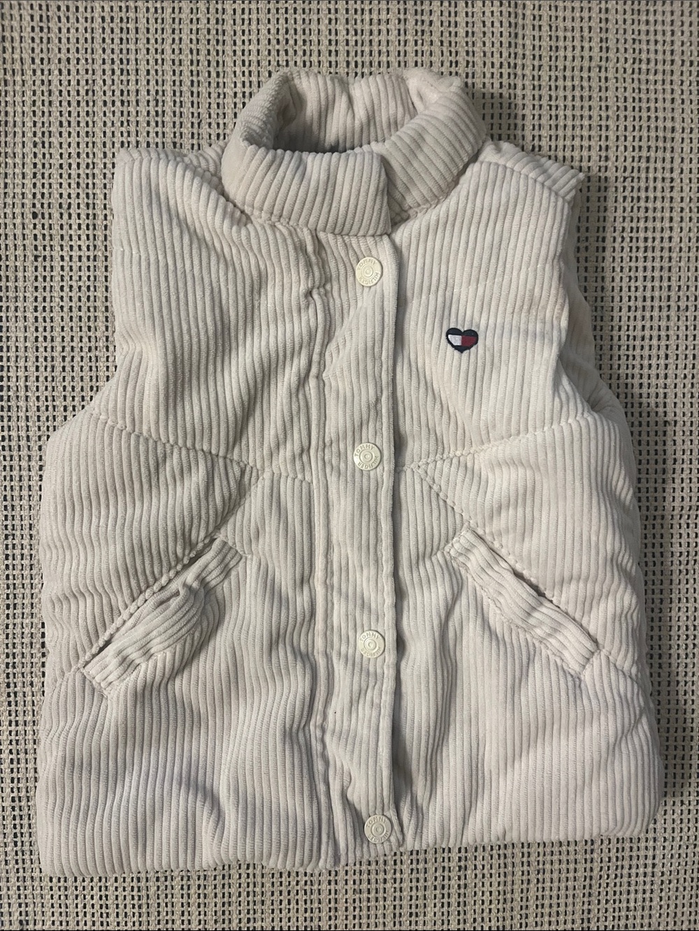 Tommy Hilfiger girls Cream Corduroy Puffer Vest with Logo